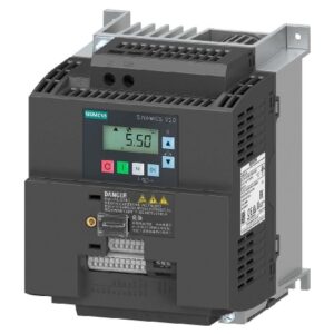 SINAMICS V20 200-240 V 1 AC –15/+10% 47-63 Hz 3 kW con 150% de sobrecarga durante 60 s sin filtro E/S: 4 DI, 2 DQ, 2 AI, 1 AO bus de campo: USS/Modbus con