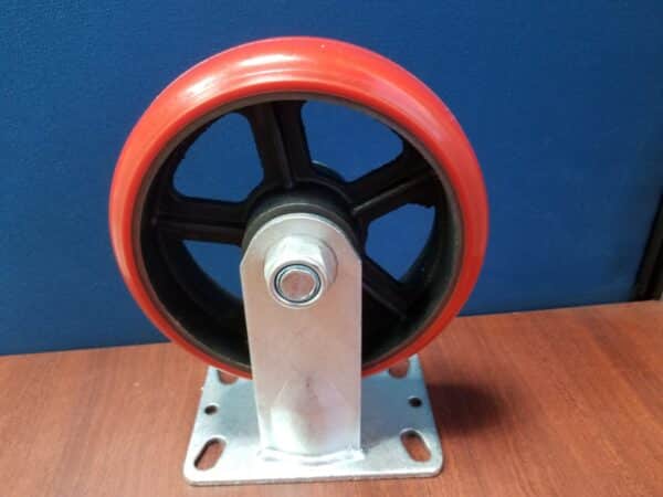 RUEDA DE POLIURETANO 8" (203mm) X 60mm C/BASE FIJA / PU WHEEL W/6204ZZ BEARING