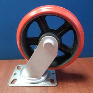 RUEDA DE POLIURETANO 8" (203mm) X 60mm C/BASE GIRATORIA / PU WHEEL W/6204ZZ BEARING Cap.750Kgs