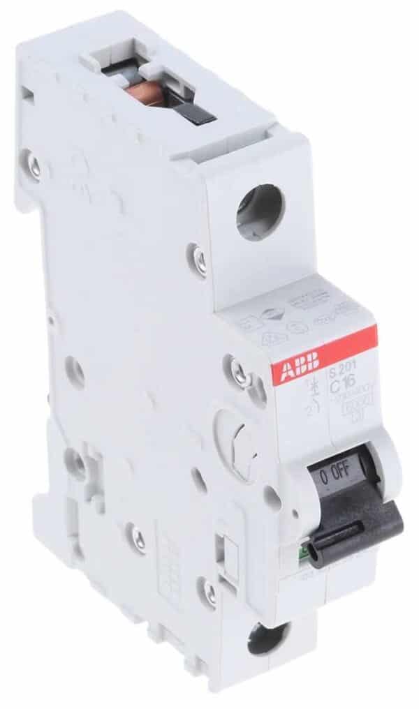 BREAKER PARA RIEL DIN 1 POLOS 16 AMP (ABB) (S201-C16. Interruptor automático - 1P - C - 16A)
