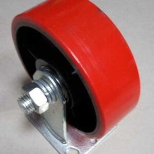 RUEDA DE POLIURETHANO PLANA DE 6" (152mm) X 49mm C/BASE FIJA / PU WHEEL W/6204 BEARING; PLATE 100X114mm; HEAVY DUTY  CASTER RIGID BASE Cap.750Kgs