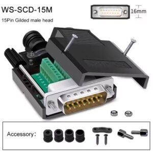 Conector D-SUB DB15 MACHO 2 HILERAS CON CARCASA