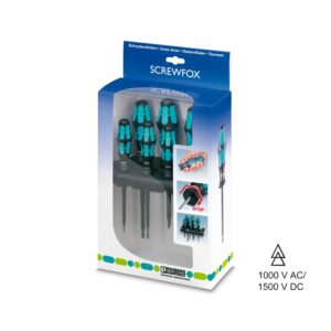 Set de destornilladores, cruz/ranura Phillips Recess, aislamiento VDE, 6 piezas, incl. rack